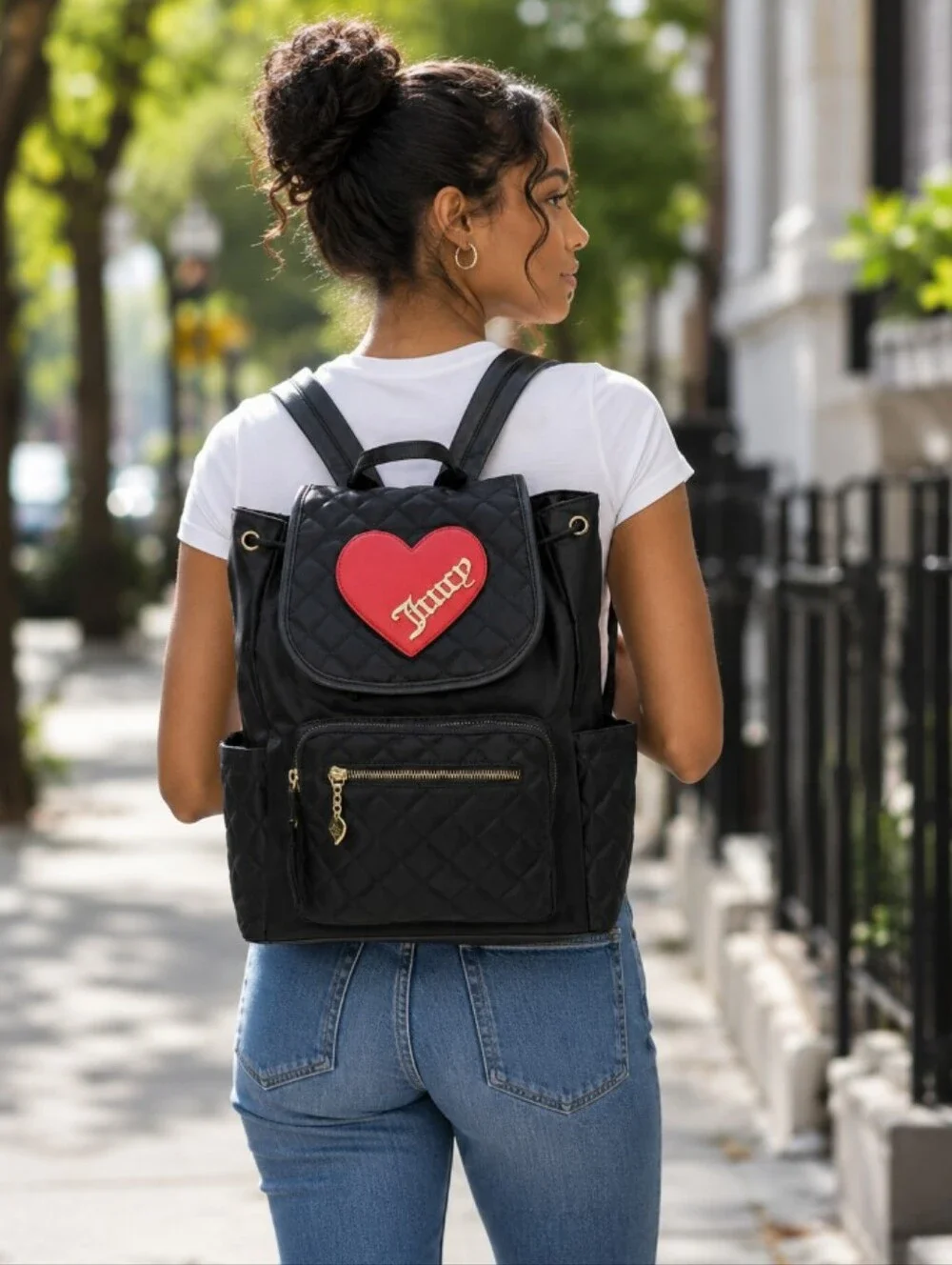 💝Juicy Couture *Rare* Black Cross My Heart Backpack VTG Red Appliqué Heart NWT